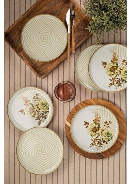 Moderna Nostalji 19 cm Pasta Takımı 6 Kişilik Çiçek Desenli Seramik indirimleri