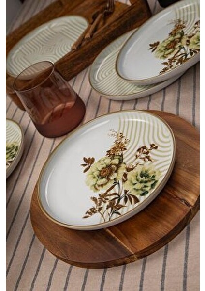Moderna Nostalji 19 cm Pasta Takımı 6 Kişilik Çiçek Desenli Seramik