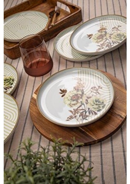 Moderna Nostalji 19 cm Pasta Takımı 6 Kişilik Çiçek Desenli Seramik
