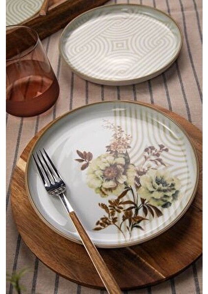 Moderna Nostalji 19 cm Pasta Takımı 6 Kişilik Çiçek Desenli Seramik