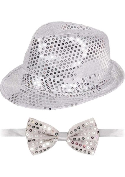 Gümüş Payetli Şapka ve Papyon Seti – Parıltılı Yetişkin Kostüm Seti fiyatları