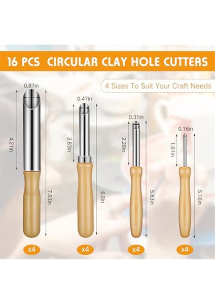 16 Parçalı Kil Delik Kesici Paslanmaz Çelik Yuvarlak Şekillendirme Kil Aletleri Seramik, Seramik, Delme Malzemeleri, Heykeltraşlık ve Delme Malzemeleri, 4 Boyut (Yurt Dışından) modelleri