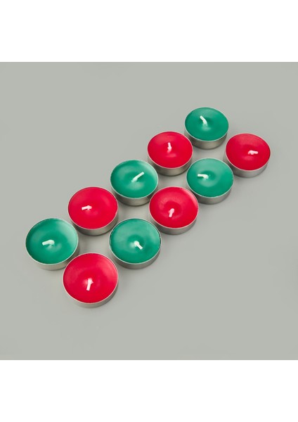 10'lu Tealight Mum - Kırmızı / Yeşil - 3,8 cm