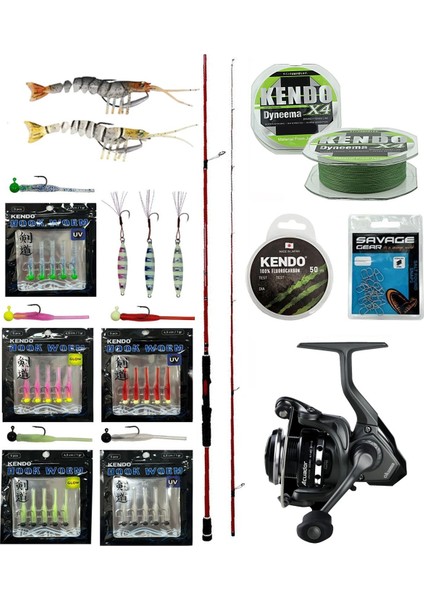 Yekoutdoor Hookworm Lrf Seti Okuma Red Spin 7'6'' 228 cm 3-15 gr 2 Parça&okuma Acuador 2500A Olta Makinesi