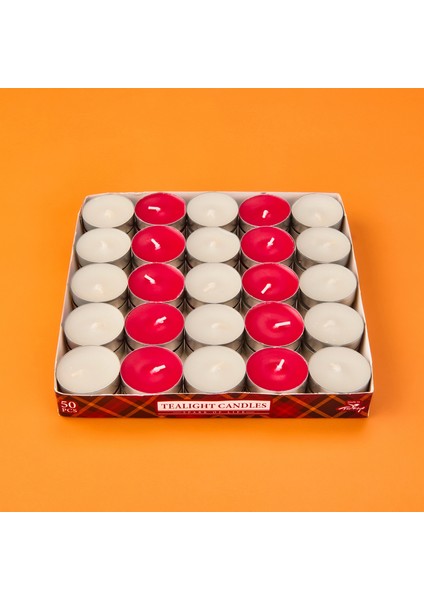 50'li Tealight Mum - Kırmızı / Beyaz - 3,8 cm