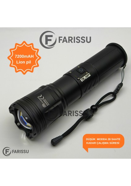 100W Lazer LED El Feneri - 2200 Metre Menzil, 7200MAH Powerbank Özellikli, Dijital Göstergeli ve 5 Mod fiyatları