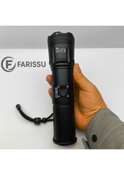 100W Lazer LED El Feneri - 2200 Metre Menzil, 7200MAH Powerbank Özellikli, Dijital Göstergeli ve 5 Mod