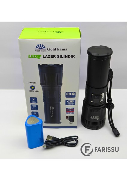 100W Lazer LED El Feneri - 2200 Metre Menzil, 7200MAH Powerbank Özellikli, Dijital Göstergeli ve 5 Mod