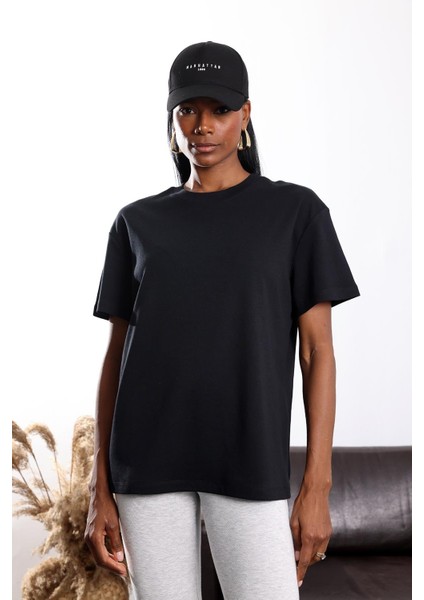 Siyah Bisiklet Yaka Oversize Tişört 4031 fırsatları