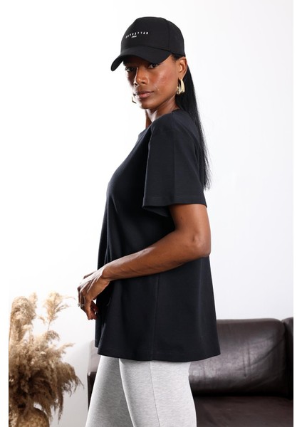 Siyah Bisiklet Yaka Oversize Tişört 4031 indirimleri