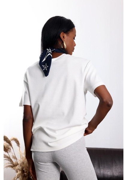 Ekru Bisiklet Yaka Oversize Tişört 4031 indirimleri