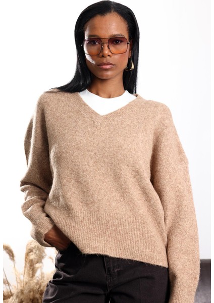 Camel V Yaka Triko Kazak 7037 fırsatları