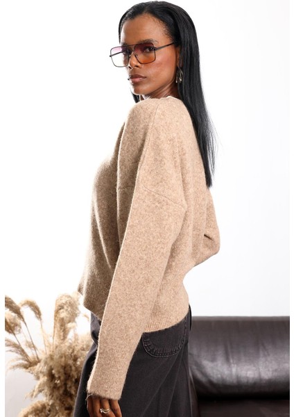 Camel V Yaka Triko Kazak 7037 indirimleri