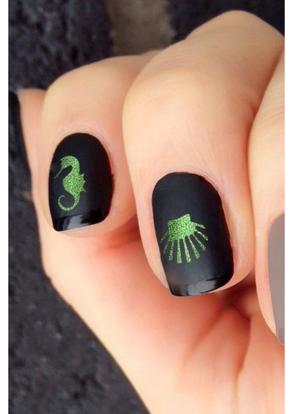 Artikel Yeşil Deniz Temalı Metalik Tırnak Sticker, Nail Sticker, Nail Art