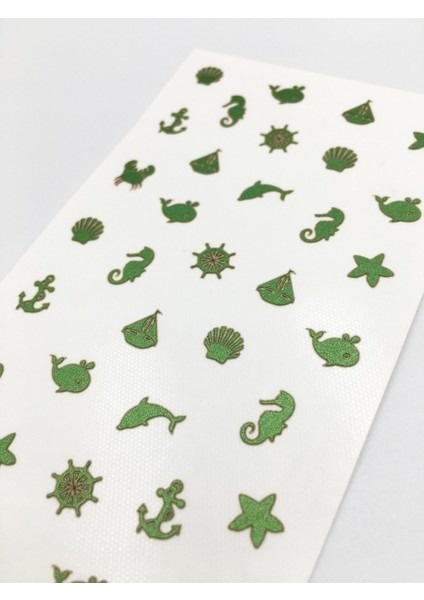 Artikel Yeşil Deniz Temalı Metalik Tırnak Sticker, Nail Sticker, Nail Art