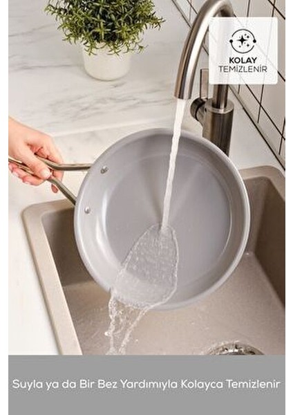 Swiss Crystal Derin Tencere Seti Gri 7 Parça Yapışmaz Swiss Kristal Kaplama