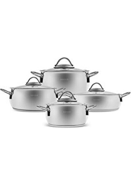 Urla 8 Parça Derin Tencere Seti Paslanmaz Çelik Gümüş Renk 22 cm Ebat