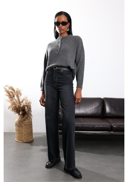 Antrasit Dört Düğmeli Triko Kazak 251128 fiyatları