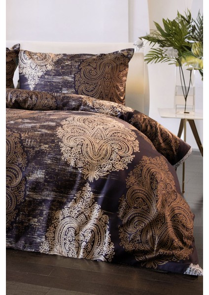 Maison Liora %100 Pamuk Saten Çift Kişilik Nevresim Takımı - Kahv