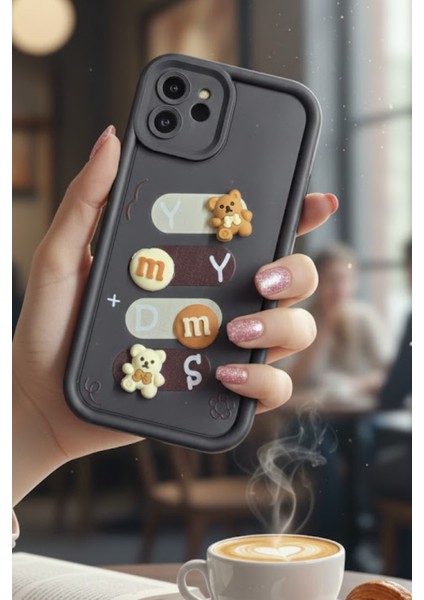 Iphone 12 Uyumlu Kılıf Siyah Renk Ayıcık Figürlü 3D Kamera Korumalı Darbe Emici Yumuşak Silikon Kapak fiyatları