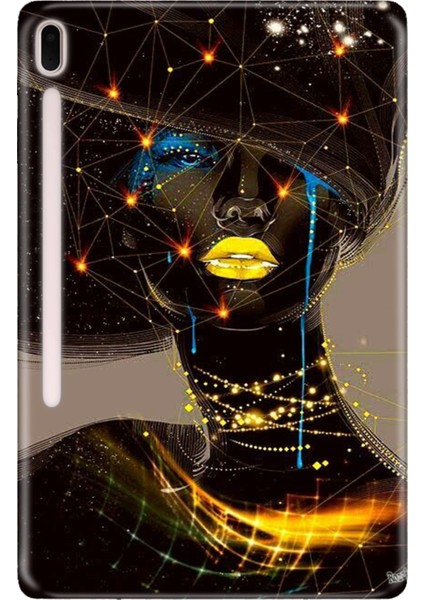Samsung Galaxy Tab S7 SM-T870 11" Kılıf Tablet Için Desenli Silikon Kapak - Yaldızlı Kız