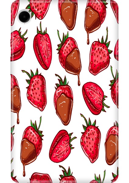 Samsung Galaxy Tab A9+ Plus SM-X210N 11" Kılıf Tablet Için Desenli Silikon Kapak - Çilek