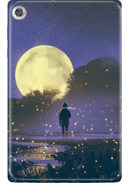 Lenovo Tab M10 TB-X306F Gen.2 Kılıf Tablet Için Desenli Silikon Kapak - Moon