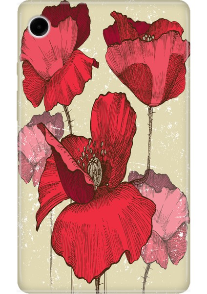 Samsung Galaxy Tab A9 SM-X110 8.7" Kılıf Tablet Için Desenli Silikon Kapak - Poppy