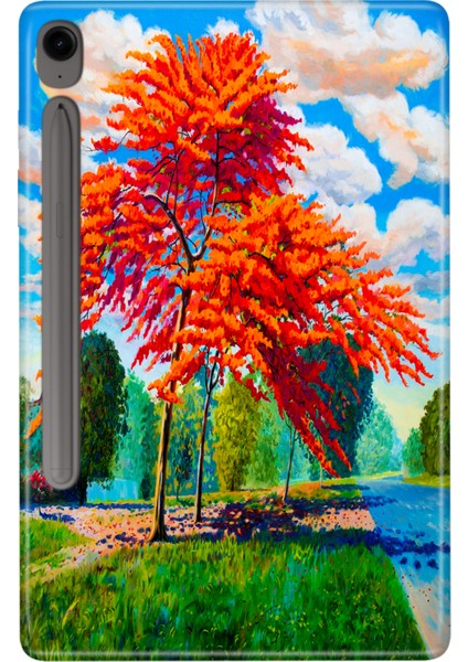 Samsung Galaxy Tab S9 SM-X710 11" Kılıf Tablet Için Desenli Silikon Kapak - Sonbahar