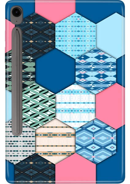 Samsung Galaxy Tab S9 Fe SM-X510 10.9" Kılıf Tablet Için Desenli Silikon Kapak - Patchwork