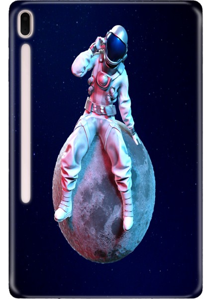 Samsung Galaxy Tab S7-Fe Lte SM-T737 Kılıf Tablet Için Desenli Silikon Kapak - Oturan Astronot