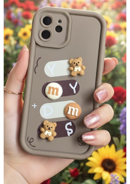 Iphone 11 Uyumlu Kılıf Kahverengi Renk Ayıcık Figürlü 3D Kamera Korumalı Darbe Emici Yumuşak Silikon Kapak