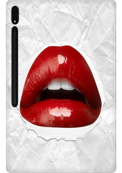 Samsung Galaxy Tab S10 Ultra SM-X920 14.6" Kılıf Tablet Için Desenli Silikon Kapak - Kırmızı Ruj