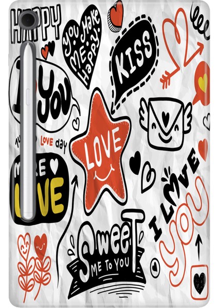 Samsung Galaxy Tab S10 Lite SM-X400 10.9" Kılıf Tablet Için Desenli Silikon Kapak - Love