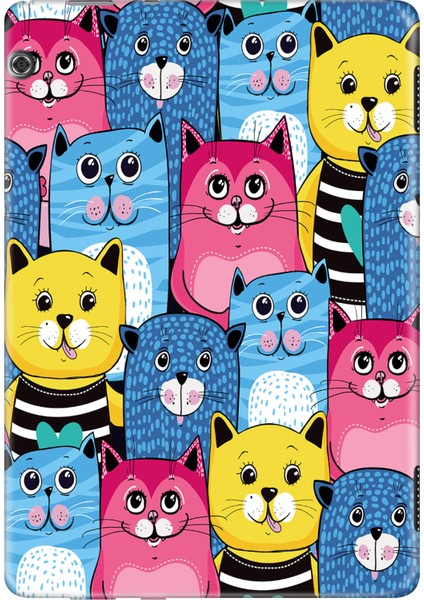 Huawei Mediapad T3 9.6" Kılıf Tablet Için Desenli Silikon Kapak - Süslü Kediler