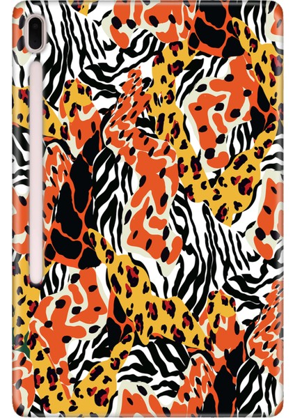 Samsung Galaxy Tab S7-Fe Lte SM-T737 Kılıf Tablet Için Desenli Silikon Kapak - Karma Leopar