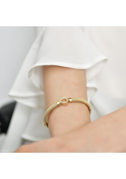 14 Ayar Altın Taşlı Tokalı Kelepçe Bilezik