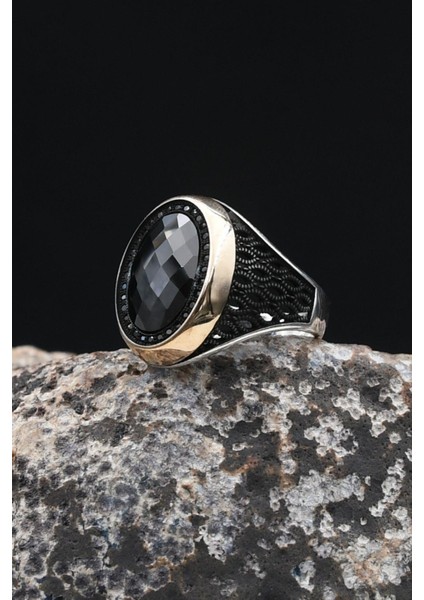 Siyah Zirkon Taşlı 925 Ayar Gümüş Erkek Yüzüğü 902439 fiyatları