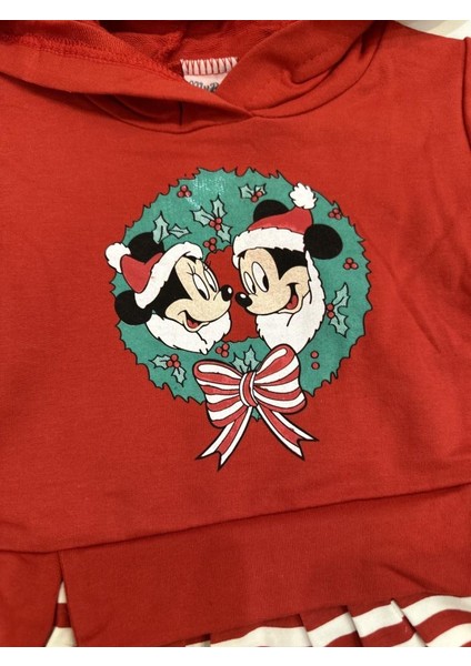 Kız Çocuk Noel Temalı Kapüşonlu Elbise – Çizgili Etekli, Fiyonklu 9532 indirimleri