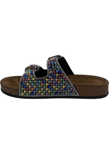 Anatomik Rahat Taşlı Boncuklu Çift Tokalı Kadın Terlik modelleri