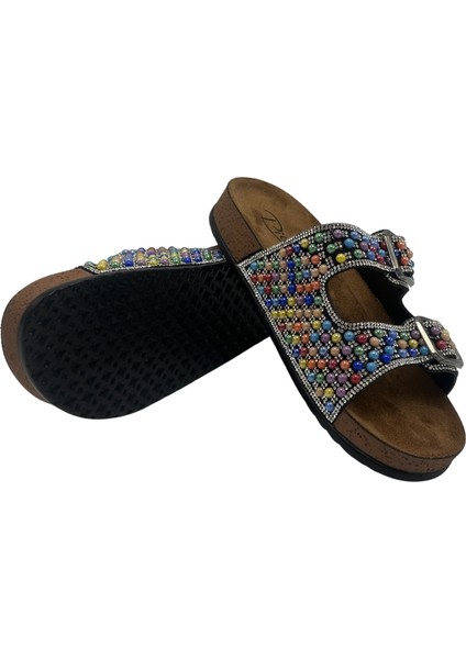 Anatomik Rahat Taşlı Boncuklu Çift Tokalı Kadın Terlik fırsatları