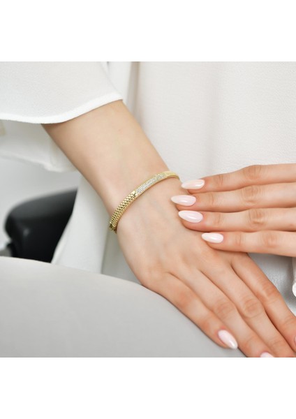 14 Ayar Altın Taşlı Yılan Kelepçe Bilezik