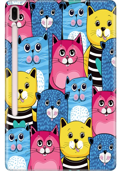 Samsung Galaxy Tab S7-Fe Lte SM-T737 Kılıf Tablet Için Desenli Silikon Kapak - Süslü Kediler