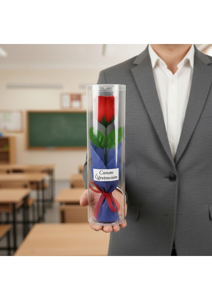 Şeffaf Silindir Kutulu Gül - Öğretmenler Günü Hediyesi modelleri