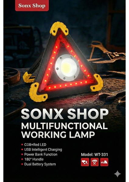 Çok Fonksiyonlu Üçgen Reflektör LED Projektör - Powerbank Özellikli Şarjlı Kamp ve Arıza Lambası fiyatları