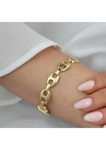Zincir Motifli 14 Ayar Altın Kelepçe Bilezik