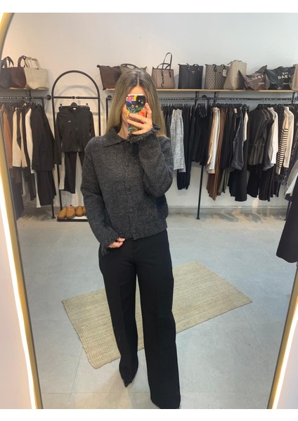 Kolları Püsküllü Gri Triko Kadın Hırka modelleri