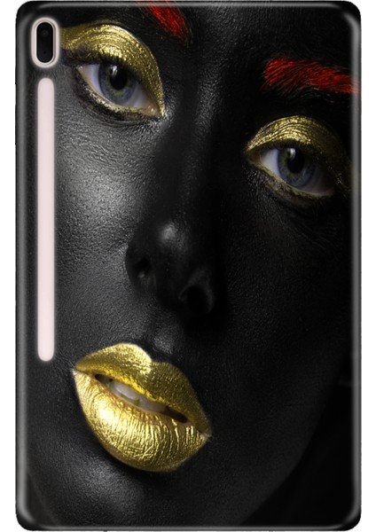 Samsung Galaxy Tab S7-Fe Lte SM-T737 Kılıf Tablet Için Desenli Silikon Kapak - Altın Makyaj