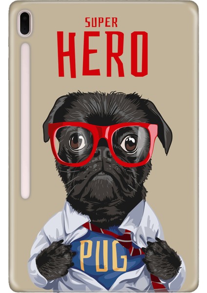 Samsung Galaxy Tab S7-Fe Lte SM-T737 Kılıf Tablet Için Desenli Silikon Kapak - Superhero Pug
