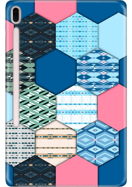 Samsung Galaxy Tab S7-Fe Lte SM-T737 Kılıf Tablet Için Desenli Silikon Kapak - Patchwork